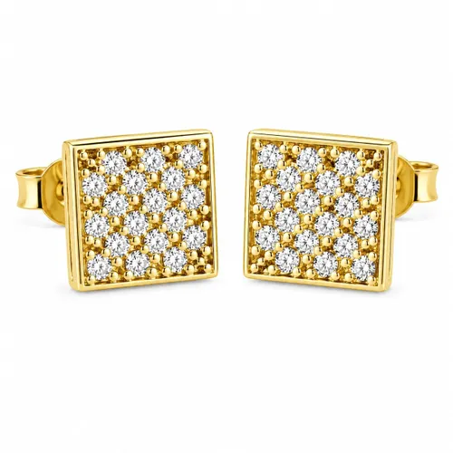 Brinco Pavê Quadrado 5 mm com 36 Diamantes em Ouro 18K