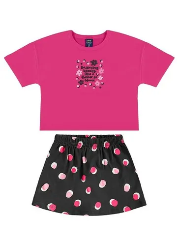 Conjunto com Cropped e Short-Saia de Bolinhas para Menina (Rosa) Bee Loop
