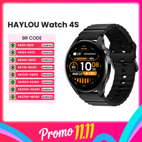Relógio HAYLOU 4S GPS Smartwatch com Tela HD AMOLED de 1.43”, Posicionamento GPS por 5 Satélites, 120+ Modos de Treino, Relógio Inteligente para Fitness