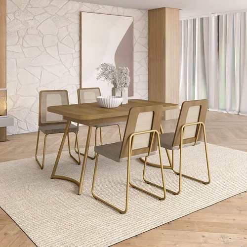 Conjunto Sala de Jantar 4 Cadeiras Alicante Carraro Carvalho Dourado