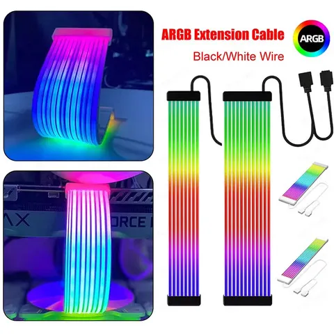 Cabo de alimentação para PC com sincronização ARGB, 5V, 3 pinos, 8/24 pinos, cabo de extensão para placa-mãe, fita de LED flexível, kit DIY para fonte de alimentação de computador.