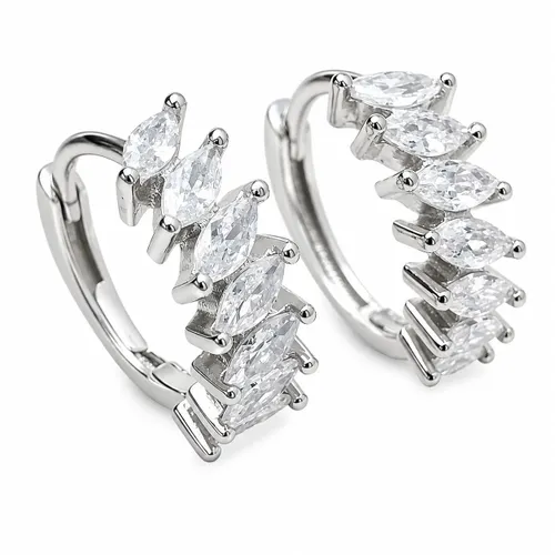 Brinco Argola com Zircônia Cristal Navete 1,5 cm em Prata 925