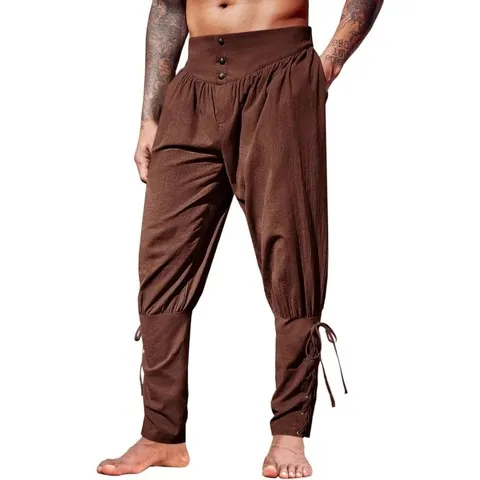 Calças largas com cintura ajustável, estilo renascentista, medieval, gótico e viking, para palhaços, piratas, cavaleiros, fantasias de cosplay, calças casuais para usar no dia a dia ou para fazer jogging.