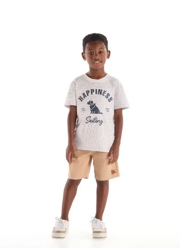 Camiseta Listrada Infantil Menino com Estampa 3D Branco