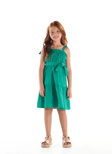 Vestido Infantil em Tricoline Franzido Verde