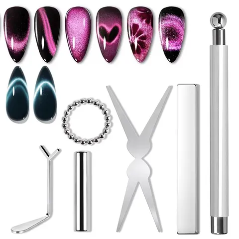 Conjunto de 1/6 Peças de Ferramentas Magnéticas para Unhas Olho de Gato, Ímãs em Forma de Coração para Unhas Francesas, Bastão Magnético para Unhas, Ferramentas para Esmalte em Gel Olho de Gato, Manicure