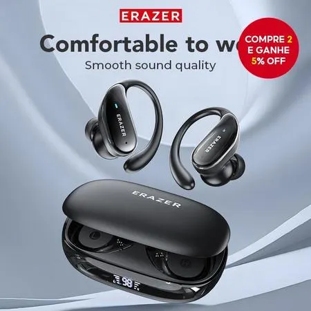 Fones de ouvido ERASER XT80 Pro Bluetooth 5.4 com Cancelamento de Ruído ANC, Headset Esportivo IPX7 à Prova d'Água, HiFi