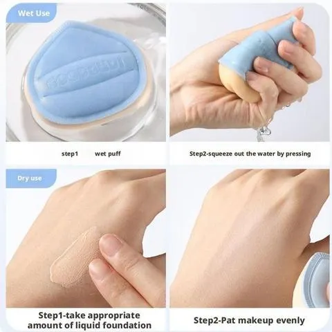 Puff de base em pó com almofada de ar, ideal para aplicação de base líquida, maquiagem especial e base transparente. Ferramenta de maquiagem para uso tanto seco quanto úmido.