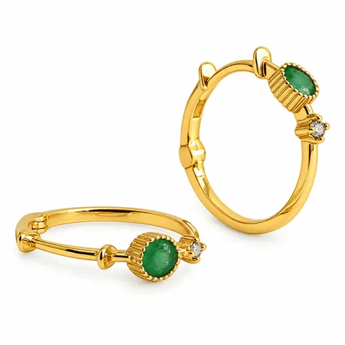 Brinco Argola com Esmeralda e Safira Redondas em Ouro 18k