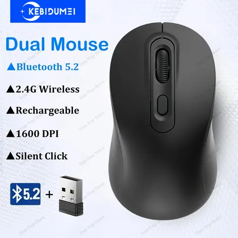 Bluetooth 5.2 mouse 2.4g mouse sem fio recarregável modo duplo mouse para jogos silencioso 1600 dpi ratos para computador portátil macbook pro Bluetooth 5.2 Mouse 2.4G Wireless Mouse Rechargeable Dual Mode Gaming Mouse