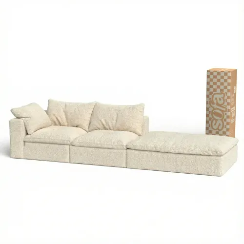 Sofá na Caixa modular Sienna 2 lugares em Boucle - 1 Braço com Apoio - Off-White