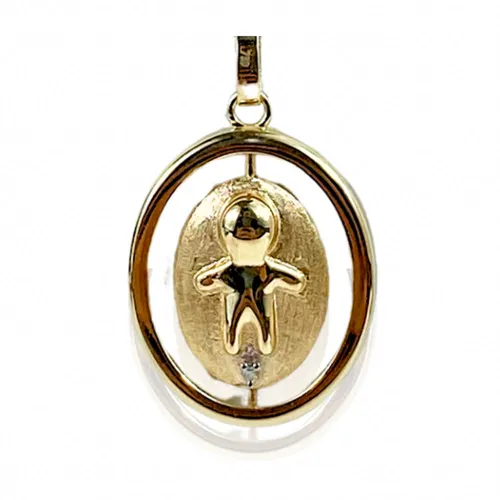 Pingente Menino com Diamante e Chapa em Ouro 18k