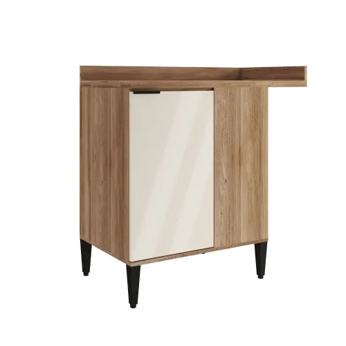 Balcão de Cozinha Miami 800mm 2 Portas com Tampo Carraro Freijó com Off White