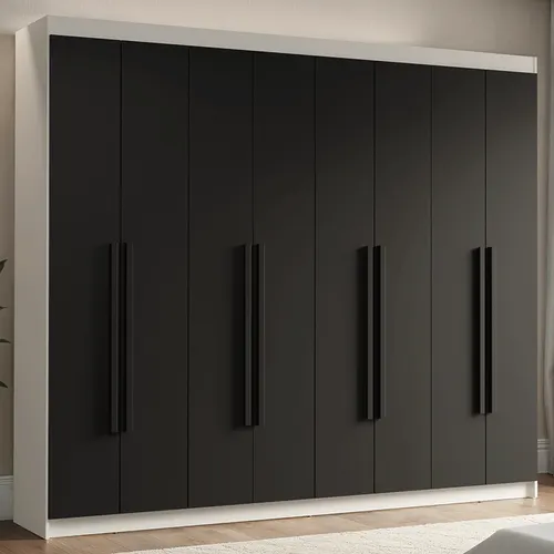 Guarda-Roupa Casal 8 Portas Batentes Branco/Preto/Preto Venus Madesa