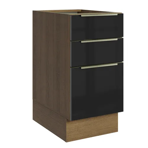 Balcão de Cozinha 40 cm 3 Gavetas (Sem Tampo) Rustic/Preto Lux Madesa