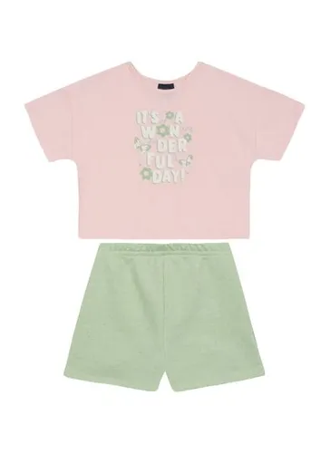 Conjunto Infantil com Blusa Cropped Wonderful Day e Short (Rosa) Guloseima