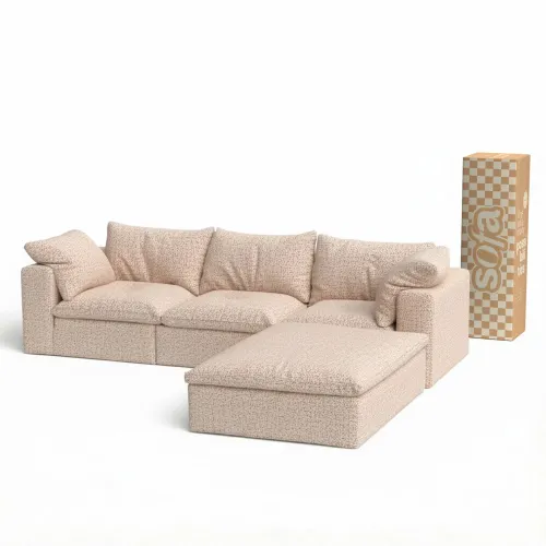 Sofá na Caixa modular Sienna 3 lugares em Boucle com Apoio - Bege Areia