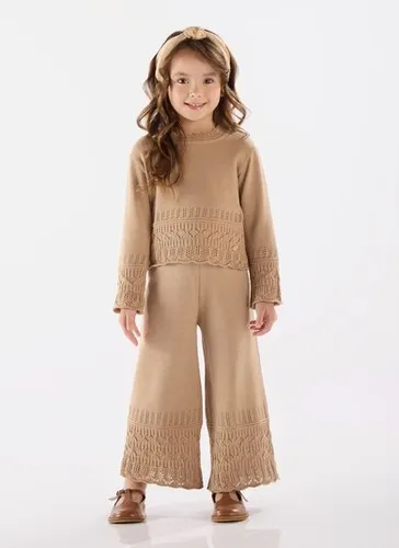 Conjunto com Blusão e Calça em Tricot para Menina Marrom