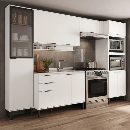 Armário de Cozinha Completa c Balcão Miami City Carraro Branco