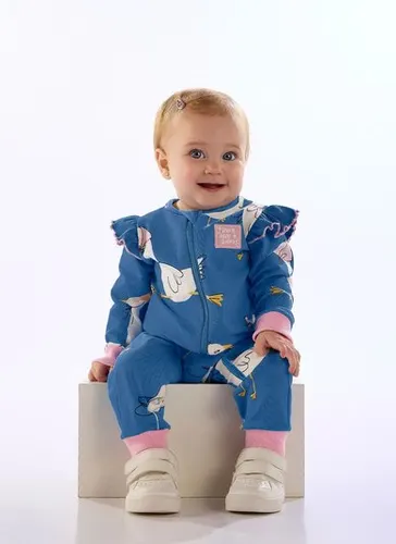 Macacão para Bebê Menina em Cotton Duquesa Azul Três e Já