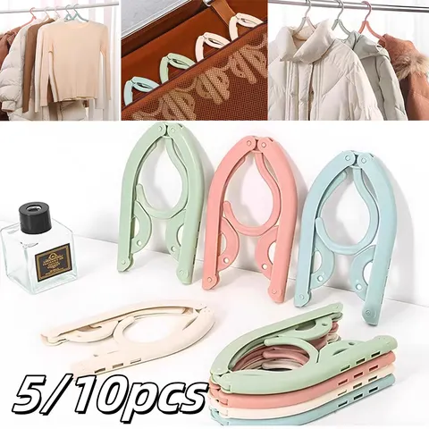 5/10 pçs cabides de viagem dobráveis portátil cor aleatória plástico antiderrapante armário rack secagem economia espaço casa para vestido calças terno