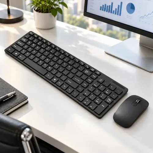 Kit Teclado Mouse USB sem Fio Preto Slim Ergonômico Plug and Play Notebook e PC para Trabalho Faculdade Estudos Home Office Compativel com Windows Android macOS com Pelicula de Silicone Protetora