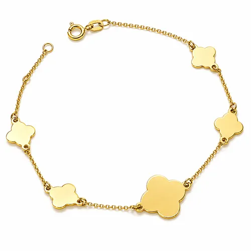 Pulseira 19 cm Elos Portuguesa com 5 Trevos Lisos em Ouro 18K
