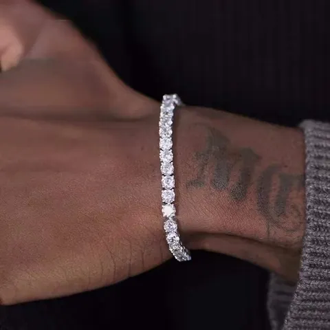 Pulseira de prata esterlina 925 com zircônia cúbica de 2/4 mm, para mulheres e homens, com corrente de cristal para usar no pulso, joia de estilo hip-hop e streetwear.
