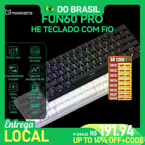 Akko monsGeek fun60 pro he teclado magnético 60% esports teclado para jogos gatilho rápido 0.01mm 8k teclado personalizado com fio para gamer