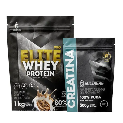 Kit: Elite Pro Whey Concentrado 80% 1kg + Creatina 500g - Soldiers Nutrition