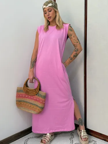 Vestido Longo Muscle Tee em Algodão com Bolso Aveloz Rosa Blush
