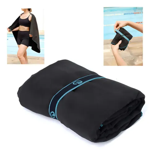 Toalha de Banho Nabaiji Microfibra G 130x80 Praia Piscina Cor Preto/azul Lisa