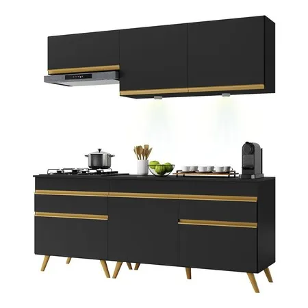 Cozinha Compacta 4 peças com Leds MP2030 Veneza Up Multimóveis Preta