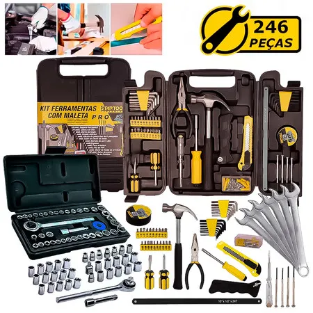 Kit Jogo de Ferramentas 246 Peças  Soquetes Catraca Reversível Chaves Combinadas Multiuso Uso Geral