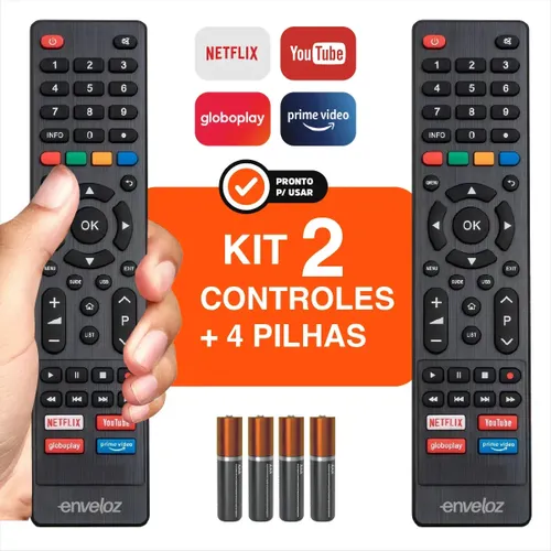Kit 2 Controles Remotos para Tv Philco Smart Netflix YouTube Pilhas Inclusas Teclas GloboPlay Amazon Atacado
