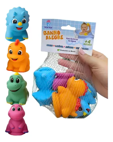 Kit 4 Brinquedos de Banho para Bebe Fundo do Mar Vila Toy Cor Dinossauros
