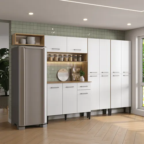 Armário de Cozinha Compacta Arizona Fusion Two Carraro Carvalho com Branco