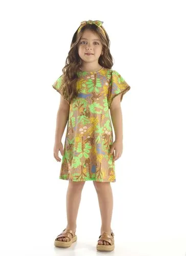Vestido Infantil em Algodão com Manga Evasê (Marrom) Up Baby