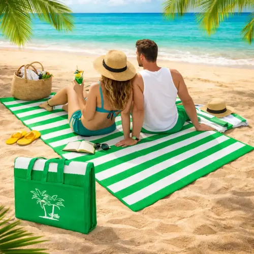 Esteira de Praia Grande Casal Dobrável Bolsa com Alças Imper Cor Verde