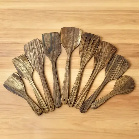 Conjunto de Espátulas de Madeira para Cozinha - Madeira Natural para Assar, Virar, Mexer, Seguro para Panelas Antiaderentes, Utensílio de Cozinha 1/2 Peças