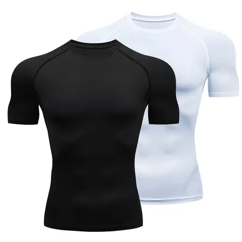 Camiseta Masculina de Compressão para Academia, Esportiva, Elástica, de Secagem Rápida, Ajustada, com Absorção de Suor, Respirável, para Corrida, Fitness e Treino Atlético