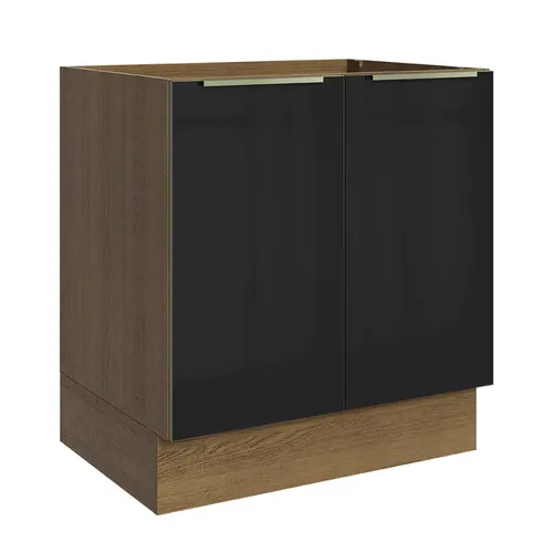 Balcão de Cozinha 70 cm 2 Portas (Sem Tampo) Rustic/Preto Lux Madesa