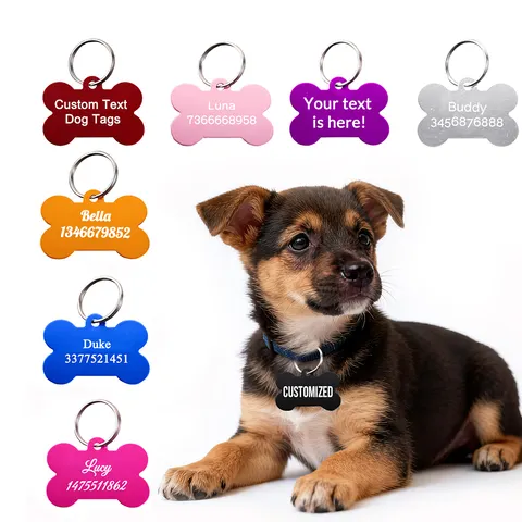 Etiqueta de Identificação Personalizada para Cães em Formato de Osso com Nome, Gravação a Laser, Número e Pingente Anti-perda – Placa de Identificação Personalizada para Pets