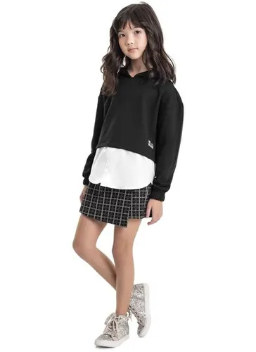 Blusão em Moletom e Tricoline Juvenil (Preto) Gloss