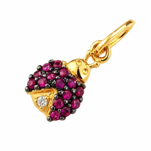 Pingente Joaninha com Zircônia Vermelha 1,5 cm em Ouro 18K