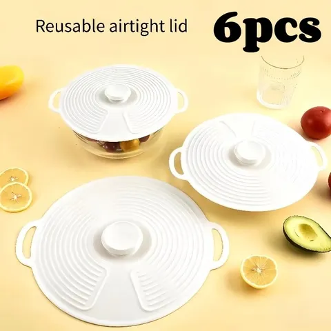 3/6 pçs tampas de silicone conjunto com alça dupla tampa de pote resistente ao calor microondas splatterproof capa reutilizável para tigelas placas panelas