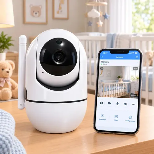 Câmera Baba Eletrônica Wifi sem Fio Visão Noturna Audio 360 Branco