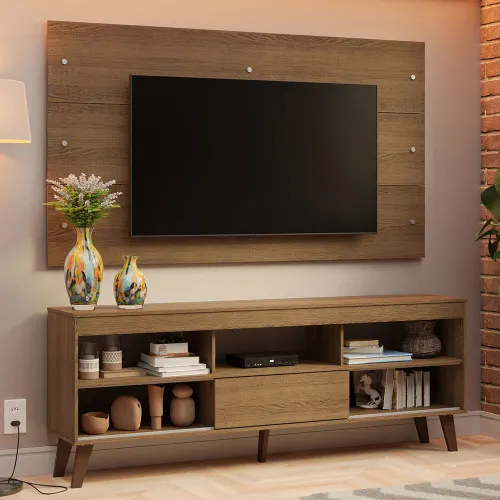 Rack com Painel para TV até 65 Polegadas com Pés Rustic Texas Madesa
