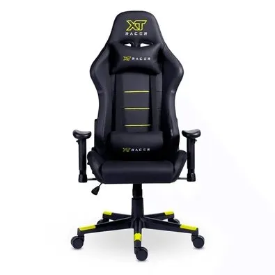 Cadeira Gamer XT Racer Attack, Até 120Kg, Reclinável, Com Almofadas, Cilindro de Gás Classe 4, Couro PU, Preta e Amarela - XTR-052