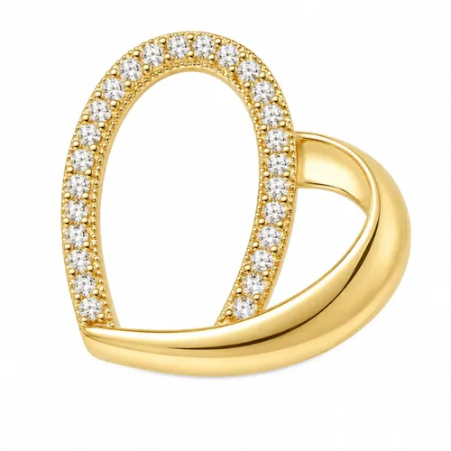 Pingente Coração Vazado Liso com Zircônia 1,5 cm em Ouro 18K